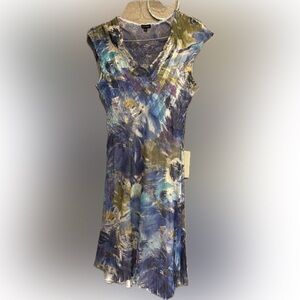 Komarov V-neck Blue Purple SlFloral Charmeuse Dress
